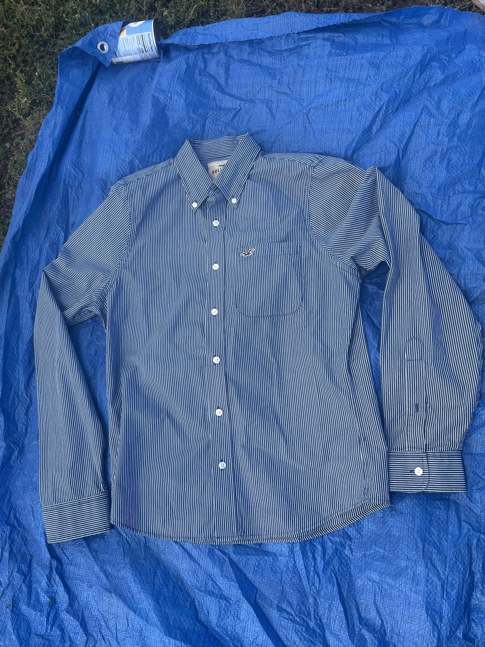 Hollister Shirt Boys XL Blue Striped Button Front Long Sleeve Cotton Casual